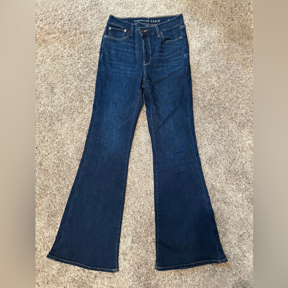 American Eagle Outfitters Super High Rise Flare Dark Wash